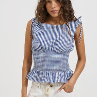 Harrison Gingham Top Blue