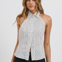 Maella Polka Dot Top White