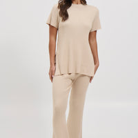 Leighton Ribbed Top Almond