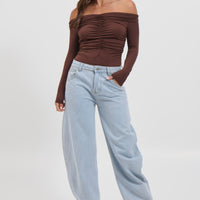 Harlow Off The Shoulder Bodysuit Chocolate