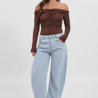 Harlow Off The Shoulder Bodysuit Chocolate