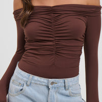 Harlow Off The Shoulder Bodysuit Chocolate