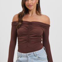 Harlow Off The Shoulder Bodysuit Chocolate