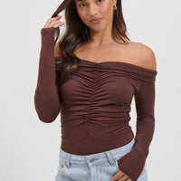 Harlow Off The Shoulder Bodysuit Chocolate