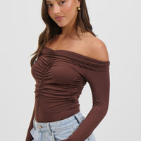 Harlow Off The Shoulder Bodysuit Chocolate