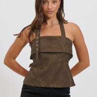 Lilah Halter Neck Top Brown
