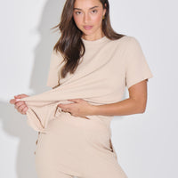 Leighton Ribbed Top Almond