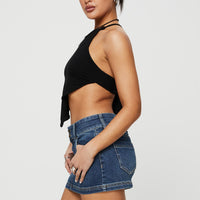 Faya Low Rise Denim Mini Skirt Dark Blue