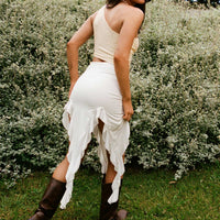 Peachey Asymmetric Ruffle Midi Skirt White