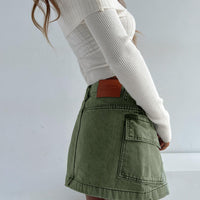 Zakai Cargo Denim Mini Skirt Green