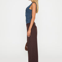 Lustre Wide Leg Pant Brown Pinstripe