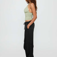 Vanille Tie Waist Satin Pants Black
