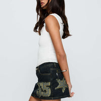 Standout Patch Detail Denim Skort Blue