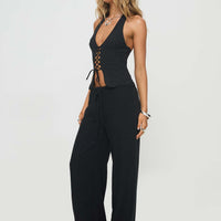 Clouded Linen Blend Vest Top Black