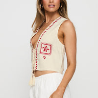 Grazia Vest Top Cream / Red