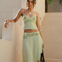 Pappilion Asymmetrical Midi Skirt Sage
