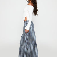 Rockwell Tiered Midi Skirt Navy Check
