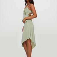 Pappilion Asymmetrical Midi Skirt Sage