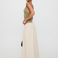 Small Towns Shirred Midi Skirt Beige
