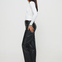 Benner Low Waist Wide Leg Faux Leather Pants Black