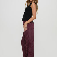 Lorenne Mid Rise Pant Burgundy Pinstripe
