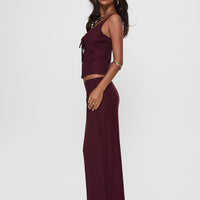 Reiko Lace Trim Tie Front Maxi Set Burgundy