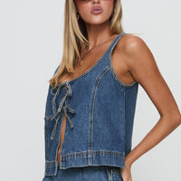 Stefenie Denim Tie Top Mid Wash
