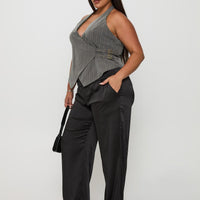First Place Low Rise Satin Pant Black Curve