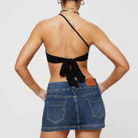 Faya Low Rise Denim Mini Skirt Dark Blue