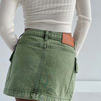 Zakai Cargo Denim Mini Skirt Green