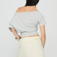 Supersonic Belted Denim Mini Skirt Ivory