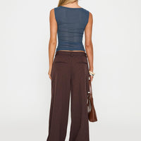 Lustre Wide Leg Pant Brown Pinstripe