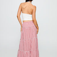 Ilaina Tiered Maxi Skirt Red Check