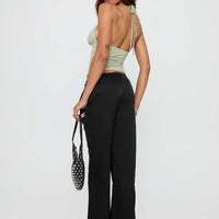 Vanille Tie Waist Satin Pants Black