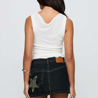 Standout Patch Detail Denim Skort Blue
