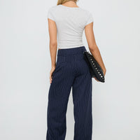 Lorenne Mid Rise Pant Navy Pinstripe