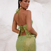 Zelaia Shimmer Mini Skirt Green