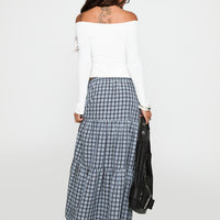 Rockwell Tiered Midi Skirt Navy Check
