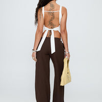Khane Low Rise Wide Leg Pant Brown Pinstripe