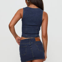 Popular Low Rise Mini Skirt Mid Blue Wash