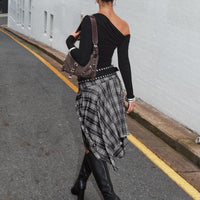 Scholar Asymmetrical Midi Skirt Grey Check