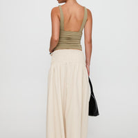 Small Towns Shirred Midi Skirt Beige