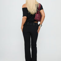 Kortnee Eyelet Detail Flare Leg Pants Black