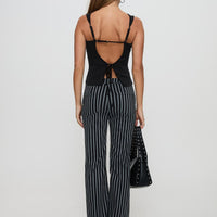 Allude Low Waist Pinstripe Pant Black