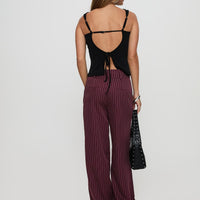 Lorenne Mid Rise Pant Burgundy Pinstripe