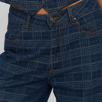 Top Model Low Rise Straight Leg Jeans Indigo Plaid