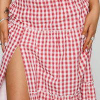 Ilaina Tiered Maxi Skirt Red Check