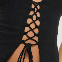 Clouded Linen Blend Vest Top Black