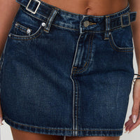 Monti Buckle Denim Mini Skirt Mid Blue