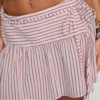 Lirian Wrap Tie Mini Skirt Pink Stripe